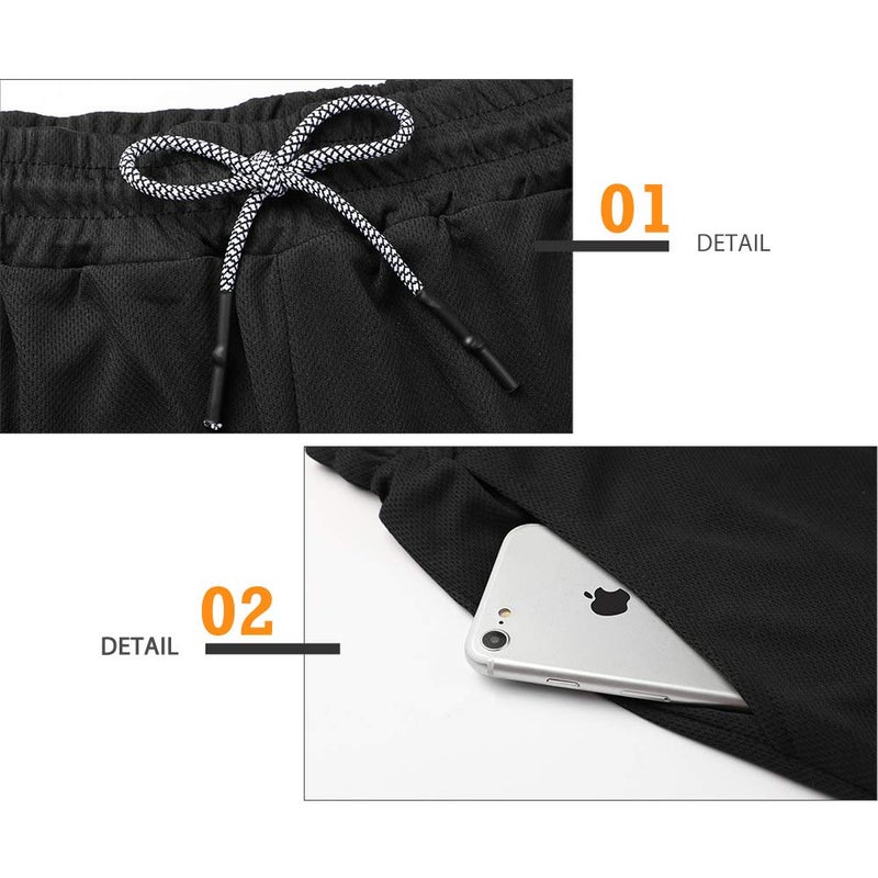 Surenow Men's Athletic Running Shorts Quick Dry Workout Shorts 2 in 1 Shorts 5" Gym Running Shorts for Men with Phone Pocket Black - Image 4